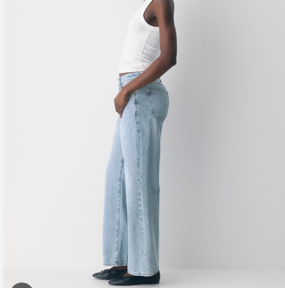 Denim Forum Denim - Denim Forum Maya Mid-Rise Wide Leg Light Wash Organic Cotton Blue Jeans 29